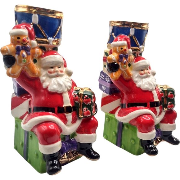Christopher Radko Splendid Santa Candle Holders Hand-Painted 5" Ceramic 2013 - Picture 5 of 9